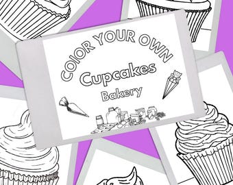 Color Your Own Bakery-Cupcakes Digital coloring book