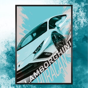 Artprint dibujo hecho a mano Lamborghini Huracán hombre regalo idea coche dibujo auto retrato coche póster