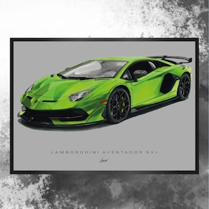 Artprint handmade drawing Lamborghini Aventador SVJ men gift idea car drawing auto portrait car poster