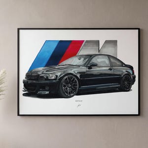 BMW e46 M3 kunstprint – autotekening als poster