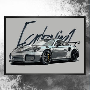 Artprint 手作り描画ポルシェ 991 GT2 RS 男性ギフトアイデア車描画オートポートレート車のポスター