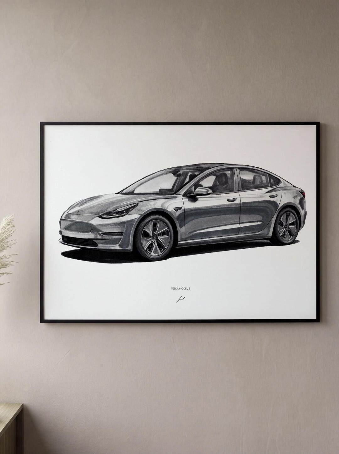 Red Tesla Drawing TESLA MODEL 3 Art Print – Car Drawing Poster - Etsy