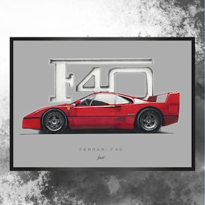 Artprint handmade drawing Ferrari F40 men gift idea car drawing auto portrait car poster
