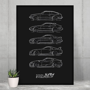 Artprint handmade drawing Toyota Supra Evolution men gift idea car drawing auto portrait car poster