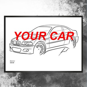 Dibujo PERSONALIZADO Artprint hombres hechos a mano idea de regalo coche dibujo retrato de coche cartel de coche