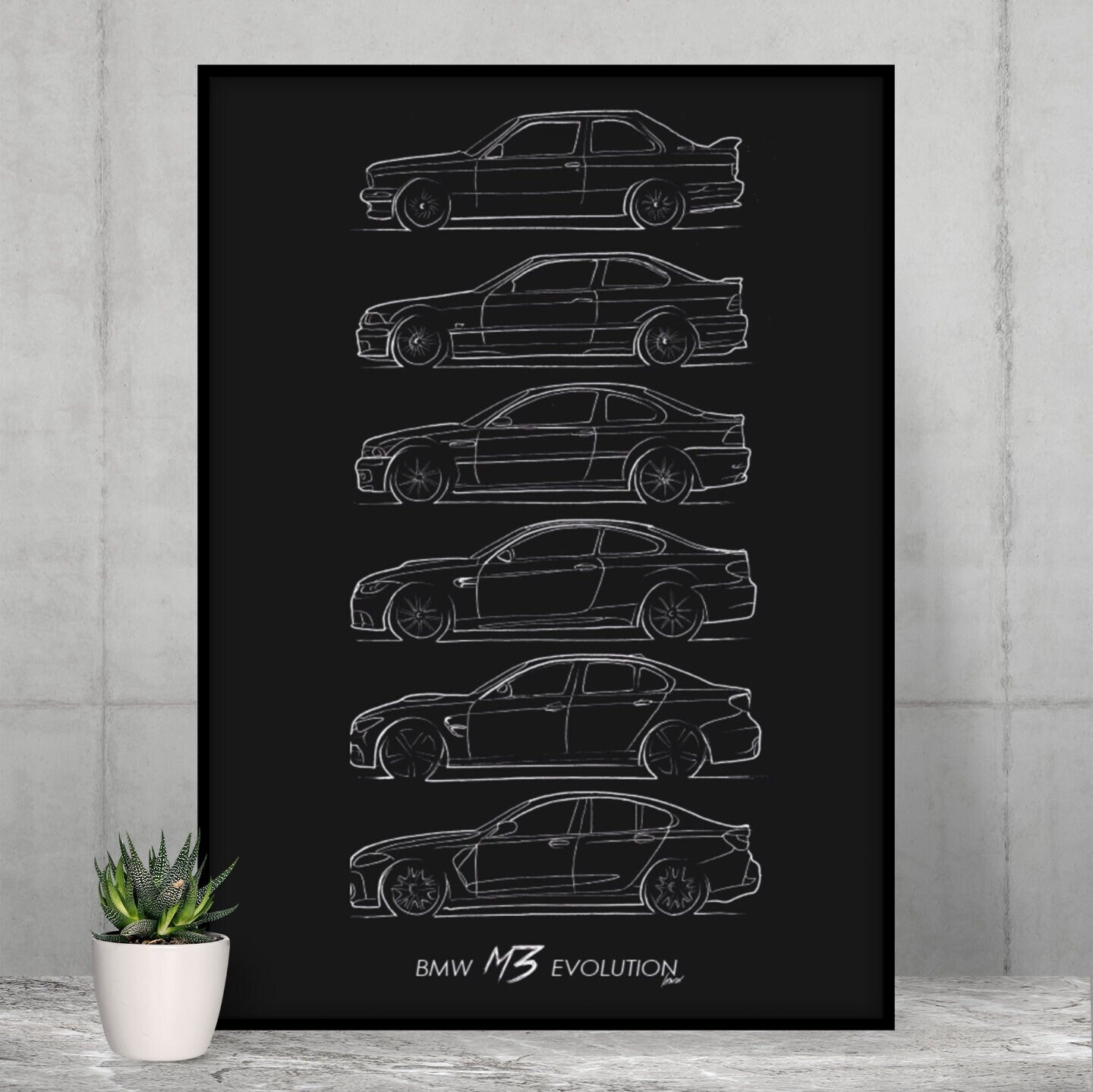 Tableau Toile Déco BMW M3 Noire - Poster Panorama Art Automobile - Neuf Sur Châssis