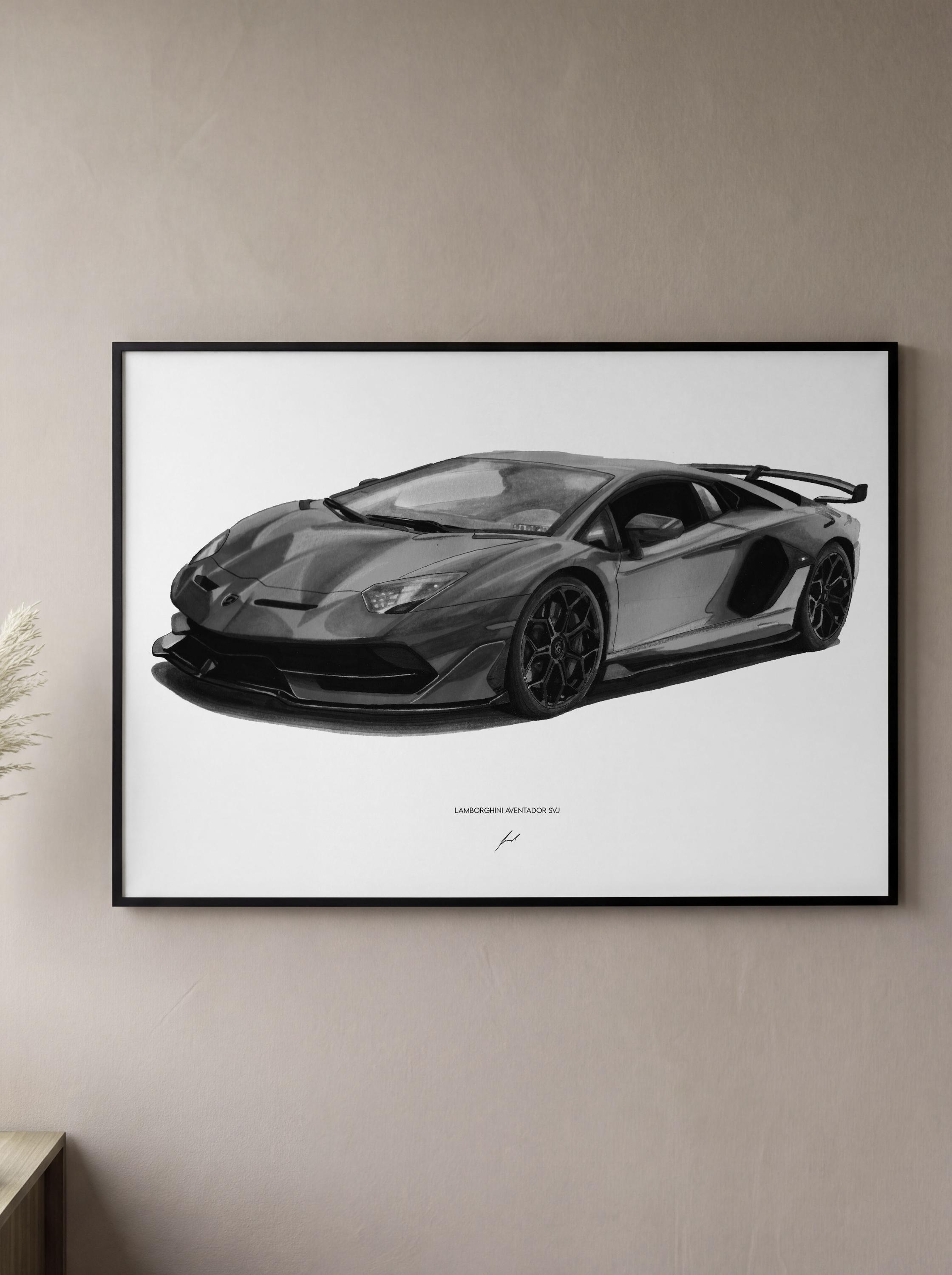 LAMBORGHINI AVENTADOR SVJ Art Print – Car Drawing Poster - Etsy