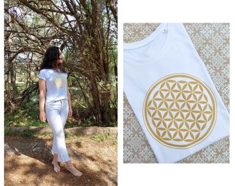 White Tshirt Mystical, Mystical Tshirt Women, Flower Life Tshirt Women, Meditation Tshirt Women Gift, Shirt Gift Spiritual Women, Zen Tshirt