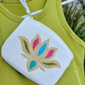 Borsa per trucchi carina, piccola borsa per trucchi per borsa, borsa per trucchi con cerniera, borsa per trucchi Boho, cosmetici per borse a mano, regalo di fiori di loto, borsa per cosmetici floreali