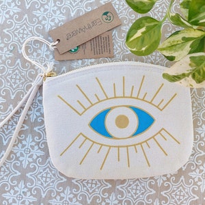 Borsa per occhi blu, borsa per trucco in tessuto cosmetica, borsa da toilette in tessuto di cotone, borsa per occhi greci, piccola borsa da viaggio cosmetica, borsa con zip da viaggio, borsa per occhi malvagi