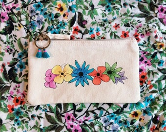 Cute Pencil Case, Fabric Pencil Case, Floral Pencil Case, School Pencil Case, Accessory Pencil Case Flower, Floral Small Makeup Bag