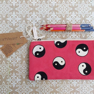 Borsa per matite rosa, custodia con cerniera in tessuto, borsa Yin Yang, borsa per matite scuola, borsa con cerniera per matite, matite per accessori, astuccio dipinto