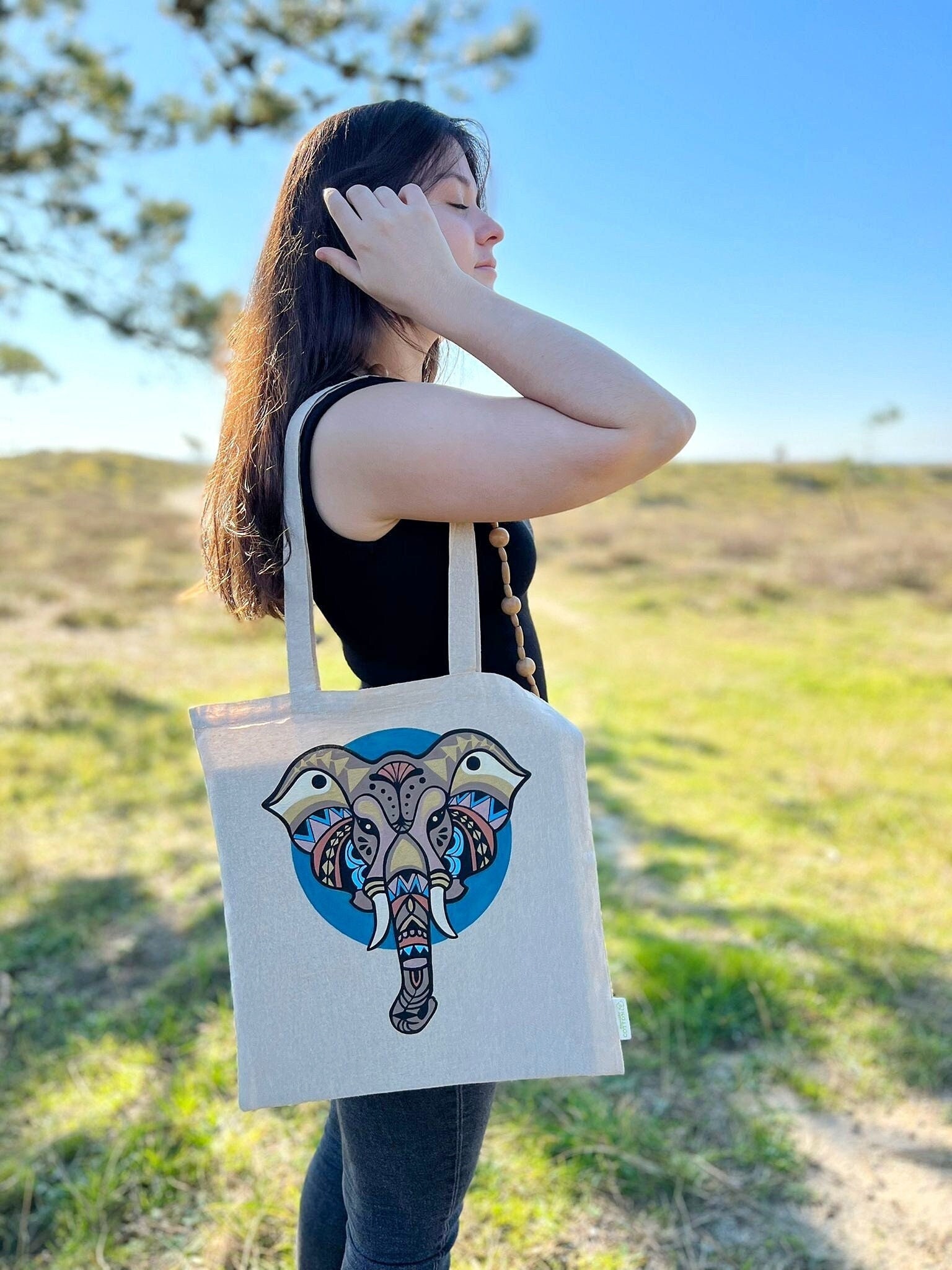 ELEPHANT SHOPPING BAG Elephant Tote Bag Hand Painted Bag -  Israel