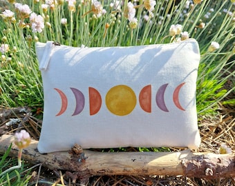 Cotton Cosmetic Bag, Makeup Bag Woman, Beauty Bag Woman, Toiletry Bag Zipper, Travel Bag for Cosmetic Woman, Cosmetic Gift Woman, Moon Bag