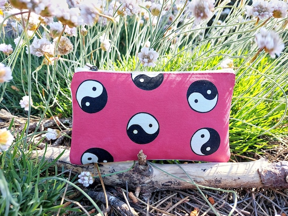 YIN YANG BAG, Pink Pencil Pouch, Pink Pencil Bag, Yin Yang, Zippered Travel  Case, Zippered Fabric Case, Organic Cotton Case, Pink Bag Small 