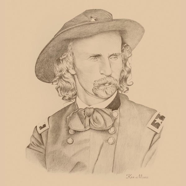 Fine art print of original hand-drawn, graphite portrait of General George Armstrong Custer
