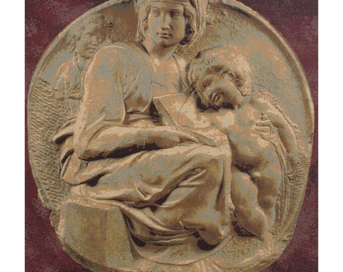 Tondo Pitti Medieval European Tapestry - Religious Italian Wall Hanging - Jacquard Woven Belgian Decor