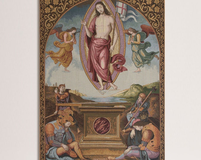 Resurrection Tapestry: Italian Renaissance Religious Wall Art, Medieval European Jacquard Woven Decor