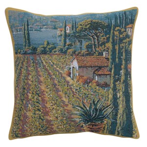 Lakeside Vineyard Cushion Cover: Belgian Jacquard Tapestry Pillow (17x17 inch)