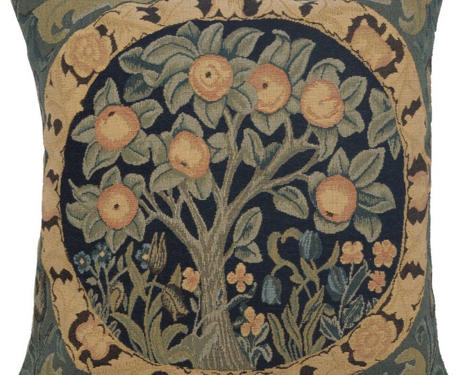 William Morris Orange Tree Tapestry Pillow Cover 14x14 Decorative Cushion Belgian Woven Art