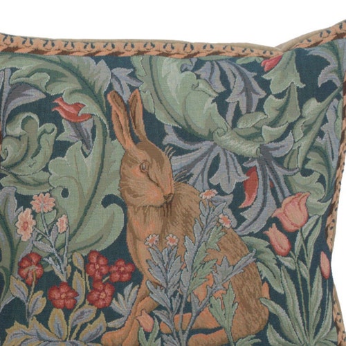Vintage William Morris Partridge Woods Tapestry Pillow – Embroidered Birds & Flowers, 18x18 Cotton Blend Cushion For Couch Or Bedroom