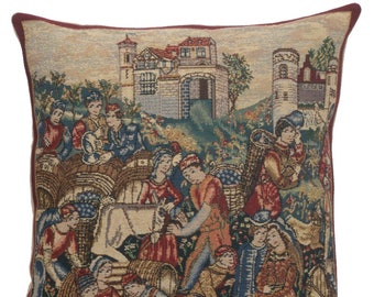 Winemerchants Belgian Tapestry Cushion Cover 16x16 Inch – Wine Themed Woven Throw Pillow Cover – Jacquard Sofa Cushion Cover