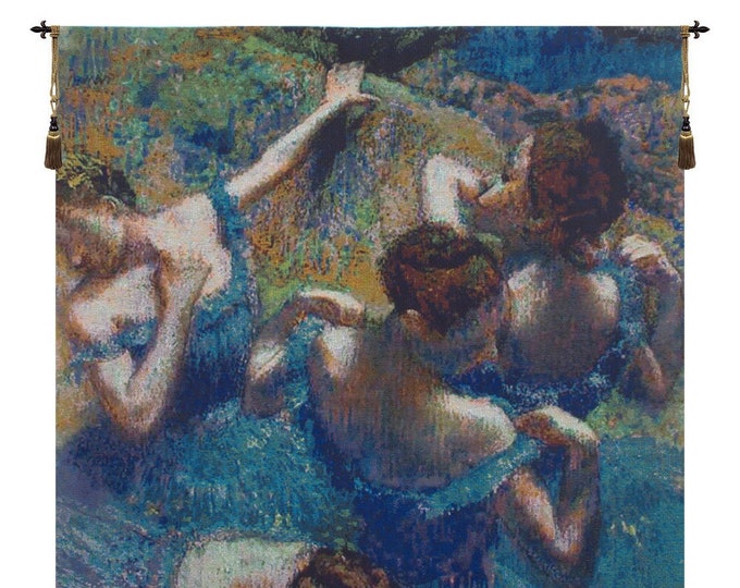 Blue Dancers Tapestry: Belgian Woven Jacquard Wall Art