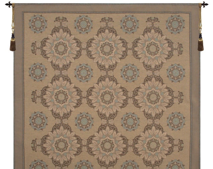 French Medallion Wall Tapestry: Woven Wool & Cotton, 58x58 inch