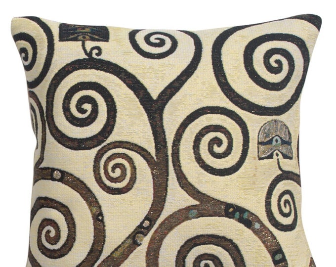 Gustav Klimt Tapestry Cushion Cover: Lebensbaum Branches, Belgian Woven Pillow (17x17 inch)