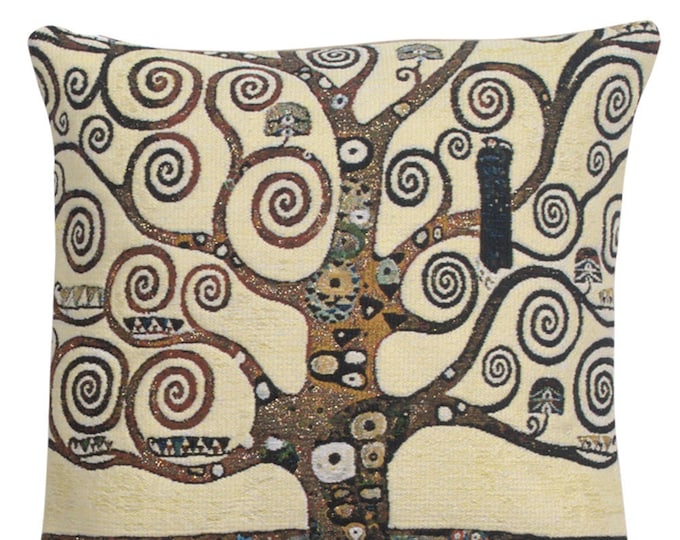 Gustav Klimt Lebensbaum Tree Belgian Tapestry Cushion Cover 17x17 inch - Decorative Sofa Pillow Art