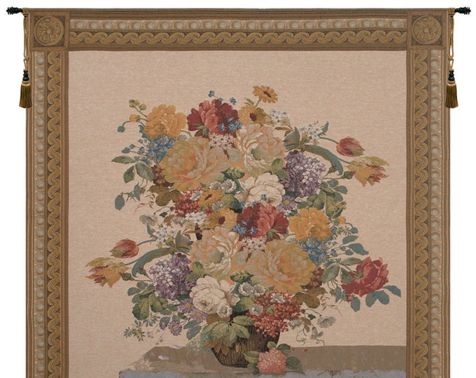 Floral Tapestry Wall Hanging: European Woven Art, 85x80 inch