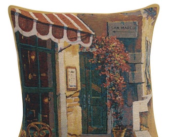 Passage to San Marco I Belgian Tapestry Cushion Cover - 17x17 inch Square Decorative Cushion Cover - Gobelin Woven Sofa Pillow Cover
