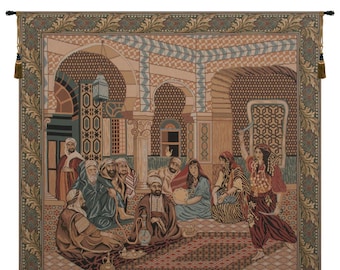 Musical European Wall Tapestry Woven - Middle Age Renaissance Music Scene - Belgian Woven Wall Hanging - Vintage Wall Decor