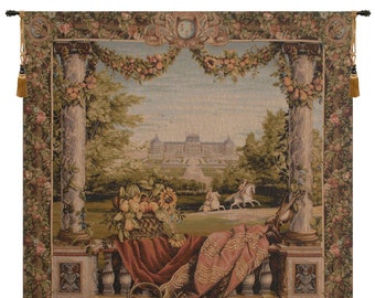 Terrasse Au Chateau II European Wall Tapestry - Decorative Wall Hanging - Woven French Wall Tapestry - Flower Bouquet Jacquard Wall Art