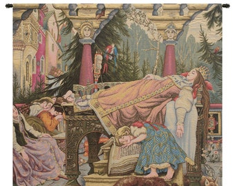 Sleeping Beauty Italian Square European Wall Tapestry - Jacquard Wall Art - Woven Italian Wall Tapestry - Medieval Decorative Wall Hanging