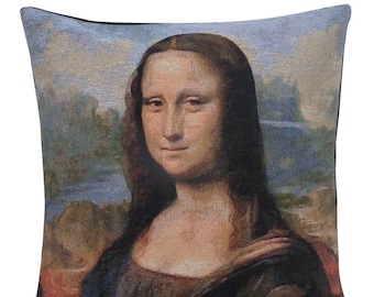 Mona Lisa II Cushion Covers - Belgian Tapestry Pillows - Jacquard Woven Pillow Covers - 18x18 Gobelin Throw Sofa Cushion Covers