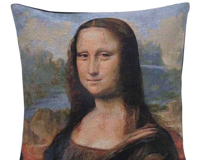 Mona Lisa Tapestry Pillow Cover: Belgian Jacquard Woven Cushion (18x18)