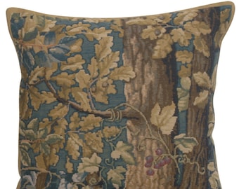Wawel Timberland Leaves Belgian Tapestry Cushion Cover - 17x17 inch Gobelin Pillow Cover - Jacquard Cushion Cases - Woven Sofa Pillow Cover