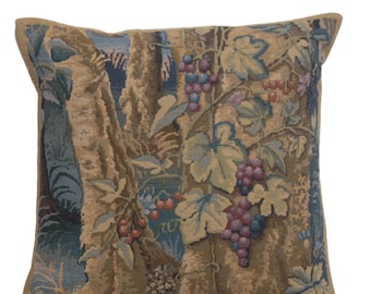 Wawel Timberland Grapes Belgian Tapestry Cushion Cover - 17x17 inch Fruits Lover Art Jacquard Cushion Case - Gobelin Sofa Pillow Cover