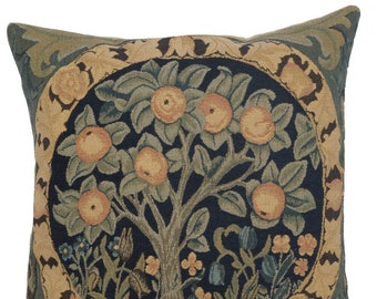 Orange Tree European Tapestry Cushion Covers - William Morris Art Gobelin Sofa Pillow Covers - 14x14 inch Throw Decorative Pillow Covers