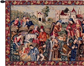 Marche Au Vin I European Wall Tapestry - Medieval Decorative Wall Hanging - Woven Jacquard Wall Décor Art - Millefleurs French Wall Tapestry