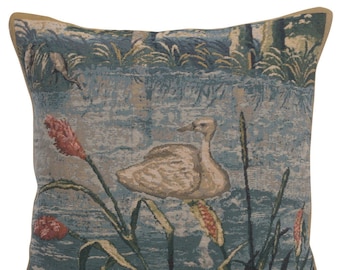 Wawel Forest Left Tapestry Cushion Cover 17x17 inchh - Belgian Woven Bird Art Pillow Cover - Decorative Nature Throw Pillow for Couch