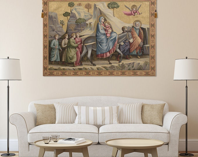 Medieval Italian Flight into Egypt Tapestry - Religious Wall Art Decor (36x50 inch)