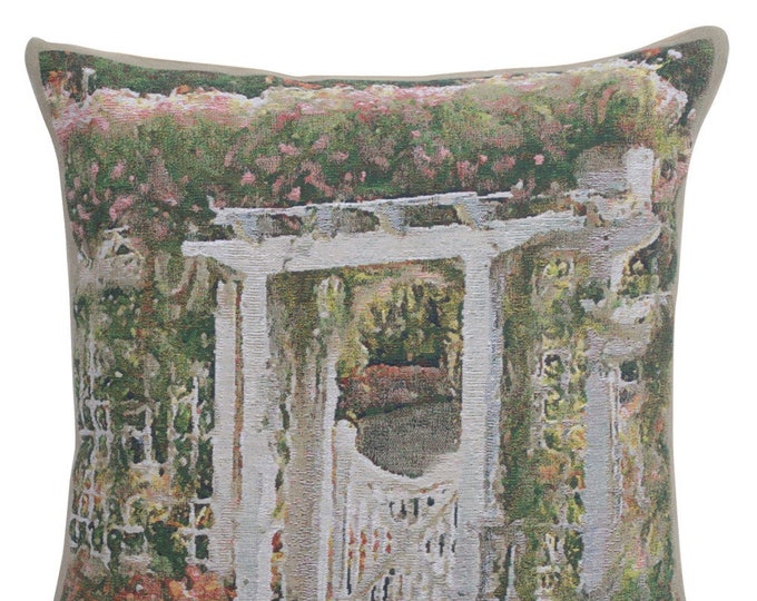 Belgian Tapestry Cushion Cover: Jardin Poort Floral Pillow, 17x17 inch