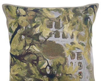 Jardin Tree Belgian Tapestry Cushion Cover - 17x17 inch Square Pillow Cover - Gobelin Woven Pillow Cover - Jacquard Sofa Cushion Cover