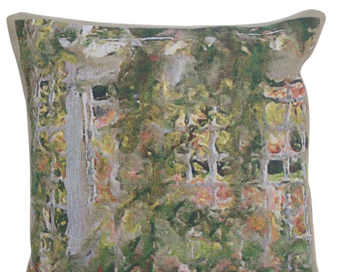 Red Flowers Belgian Tapestry Cushion Cover: Floral Woven Pillow (17x17 inch)