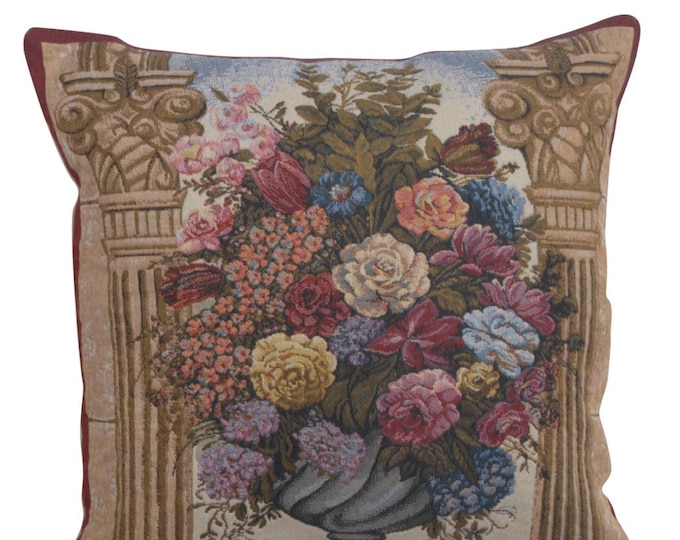 Floral Tapestry Cushion Cover: 17x17 Woven Belgian Art Pillow