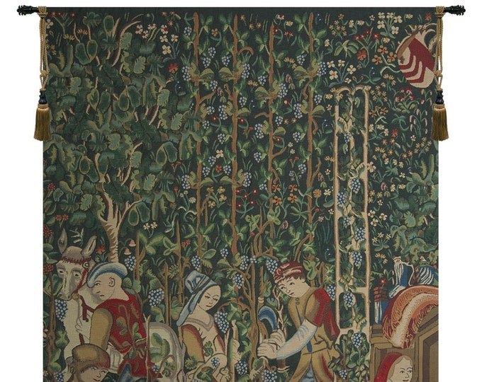 Mille Fleurs European Woven Tapestry - Vintage Wine Makers Floral Wall Hanging for Home Decor