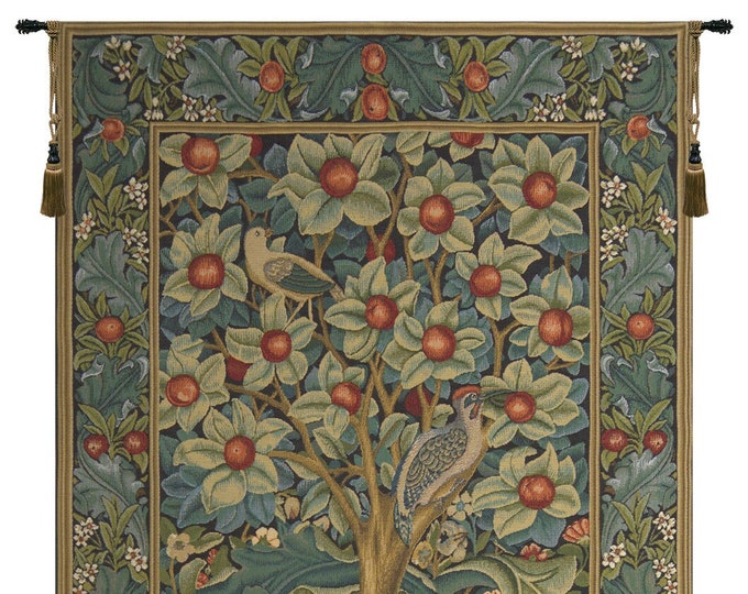 William Morris Woodpecker Tapestry - European-Inspired Decorative Wall Hanging Art for Home Decor