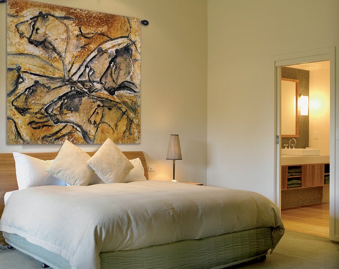 Chauvet Lions European Jacquard Wall Tapestry - Fine Art Woven Hanging Decor - Ancient Cave Painting